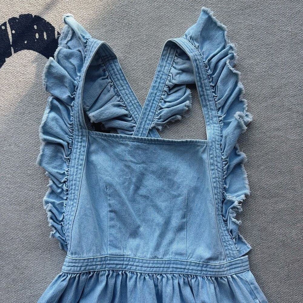 Ulla Johnson SP16 RTW Ruffle Details Denim Back Cutout Midi Dress Size XS/S - Picture 4 of 7